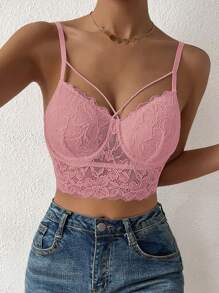 Chiquease Women's Sexy Lace Hollow Out Cropped Cami Top, Summer - Dusty Pink - View 3