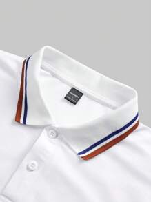 Manfinity Mode 男式休闲 Polo 衫，撞色袖口和野马印花，夏季 - 白色 - 查看 4