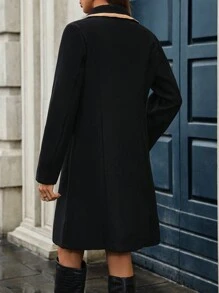 Chiquease 女士休闲撞色边饰单排扣大衣，适合秋季