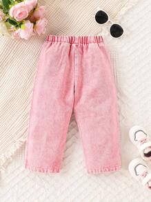 Toddler Girls Cute Star Pattern Pink Denim Jeans, Fall/Winter - Multicolor - View 2