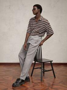 AKNOTIC Business Casual 男士编织字母刺绣长直筒休闲裤，适合日常穿着 - 淺灰色 - 查看 4