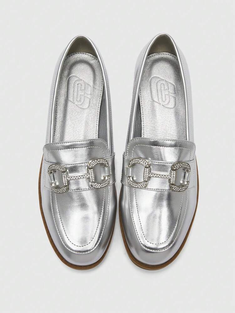 CUCCOO BIZCHIC Women Simple Solid Color Rhinestone Buckle Flat Casual Shoes, Summer Daily Wear