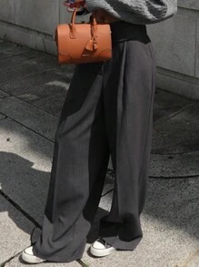 DAZY Women Plain Simplicity High Waist Straight Leg Casual Pants Y2k,Back To School Clothes Fall - Grey - View 12