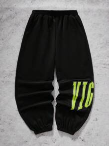 SHEIN Teen Boy Y2K Knit Solid Color Lettering Towel Embroidery Drawstring Pocket Casual Sweatpants