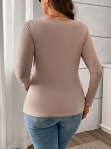 SHEIN LUNE Áo thun dài tay đơn giản màu trơn cỡ lớn cho nữ - Nhiều màu - Xem 7