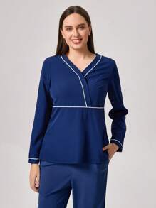 TaskEZ Women V-Neck Long Sleeve Casual Work Blouse