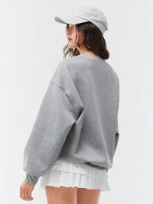 SHEIN EZwear Locker sitzender grauer Sweatshirt mit floralem Muster und luftdurchlässiger Silhouette - Hellgrau - Übersicht 2