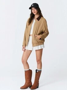 Easelle Chaqueta de trabajo con estilo de contraste en color caqui - Caqui - Ver 5
