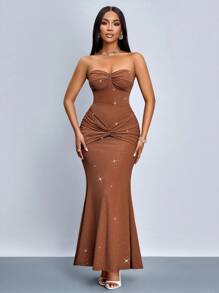 SOLERSUN Winter Clothes For Women Sexy Bodycon Twist Ruched Detail Sparkling Sequins Dress Bodycon Elegant Dress,Suitable For Christmas Party Vacation & Dating