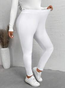 Calvaya Plus Size Women's Solid Color Simple Everyday Thermal Leggings Fall Cloth For Women - Black - View 7