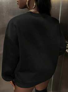 Maweii Fashion Rhinestone Tiger Animal Print Sweatshirt, Crew Neck Top,Graduation,Teacher,Back To School Pullover Fall - Black - View 2