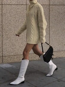 DAZY Áo len cổ lọ dệt kim dáng rộng cho nữ, Quần áo mùa thu cho nữ - Màu be - Xem 11