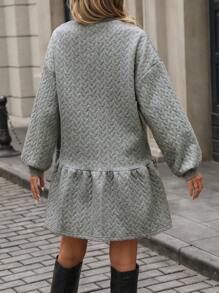SHEIN LUNE Autumn Casual Loose Knit Dress With Ruffle Hem, Round Neck