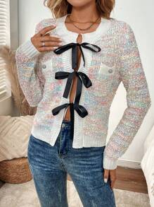 EMERY ROSE 女式宽松休闲长袖开衫，带蝴蝶结和口袋，适合秋冬季