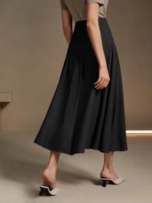 Anewsta Solid Color Asymmetrical Pleated Elegant Office Skirt For Women Maxi Women Outfit