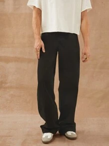 男士优质棉质牛仔宽松阔腿牛仔裤 - 黑色 - 查看 6