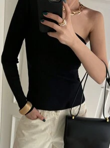 DAZY Women Off The Shoulder Slim Fit Sweater, Fashionable Design, Casual, Autumn/Winter