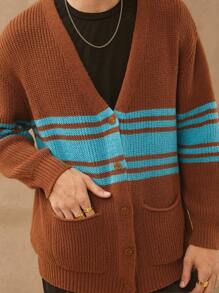 Men Varsity Cardigan Sweater - Brown - View 7