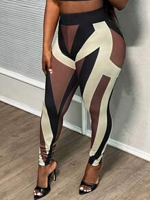 Slaydiva Casual Elegant Color Patchwork High Waist Slim Fit Leggings