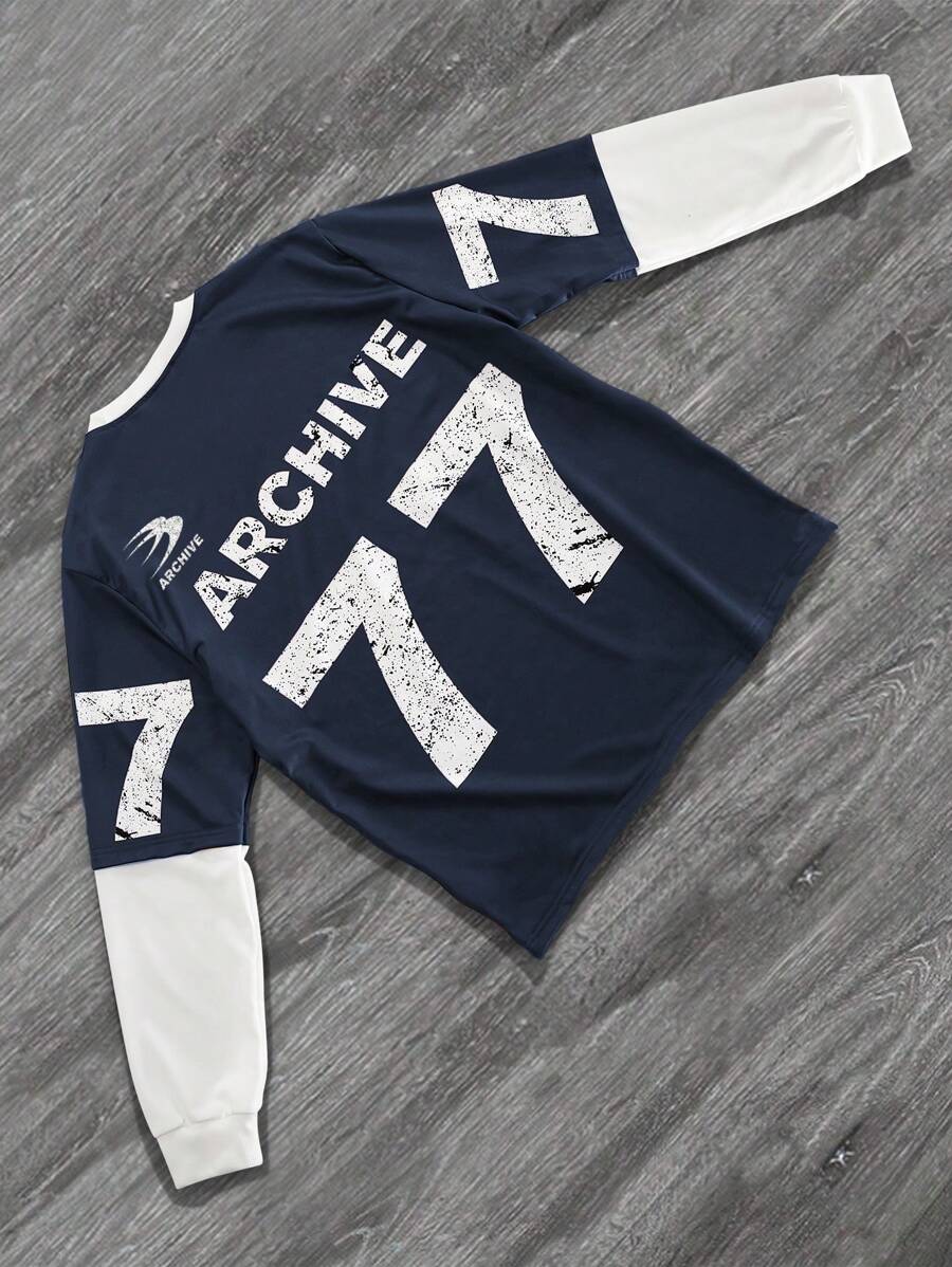 Manfinity Campus Court 1pc Men's Digital Print 2 In 1 Sweatshirt - Royal Blue - View 1