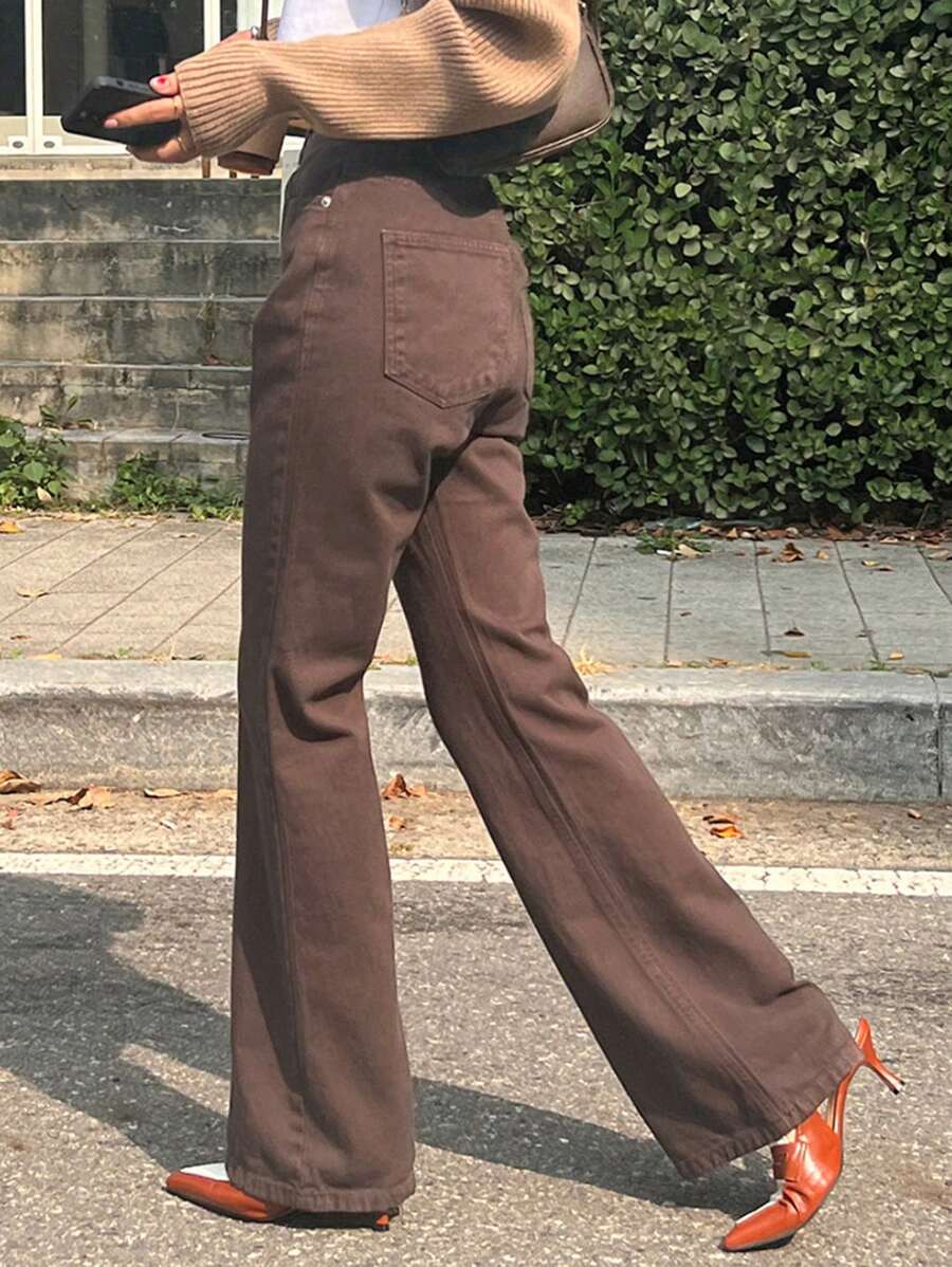 DAZY 女式修身喇叭休闲牛仔裤 - 棕色 - 查看 1
