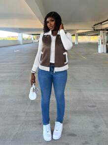 Zolique 女士休闲蓬松衬里背心夹克，秋冬 - 咖啡棕 - 查看 5