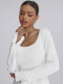 Forever 21 White Split Bell Sleeve Crew Neck Sweater Dress, Fall/Winter - White - View 7