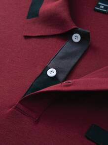 Manfinity Homme Plus Size Men's Contrast Color Trim Button Casual Short Sleeve Polo Shirt, Going Out - Multicolor - View 6