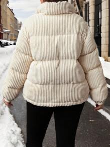 SHEIN LUNE Manteau d'hiver extra-épais en velours côtelé, épaissi et chaud, grande taille. Avec poches, isolation thermique efficace, ample, décontracté et affinant. Manteaux d'hiver avec poches. Doudoune femme 2024 hiver avec poches, manteaux matelassés amples