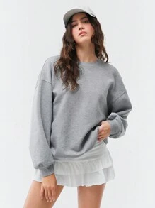 SHEIN EZwear Locker sitzender grauer Sweatshirt mit floralem Muster und luftdurchlässiger Silhouette - Hellgrau - Übersicht 3