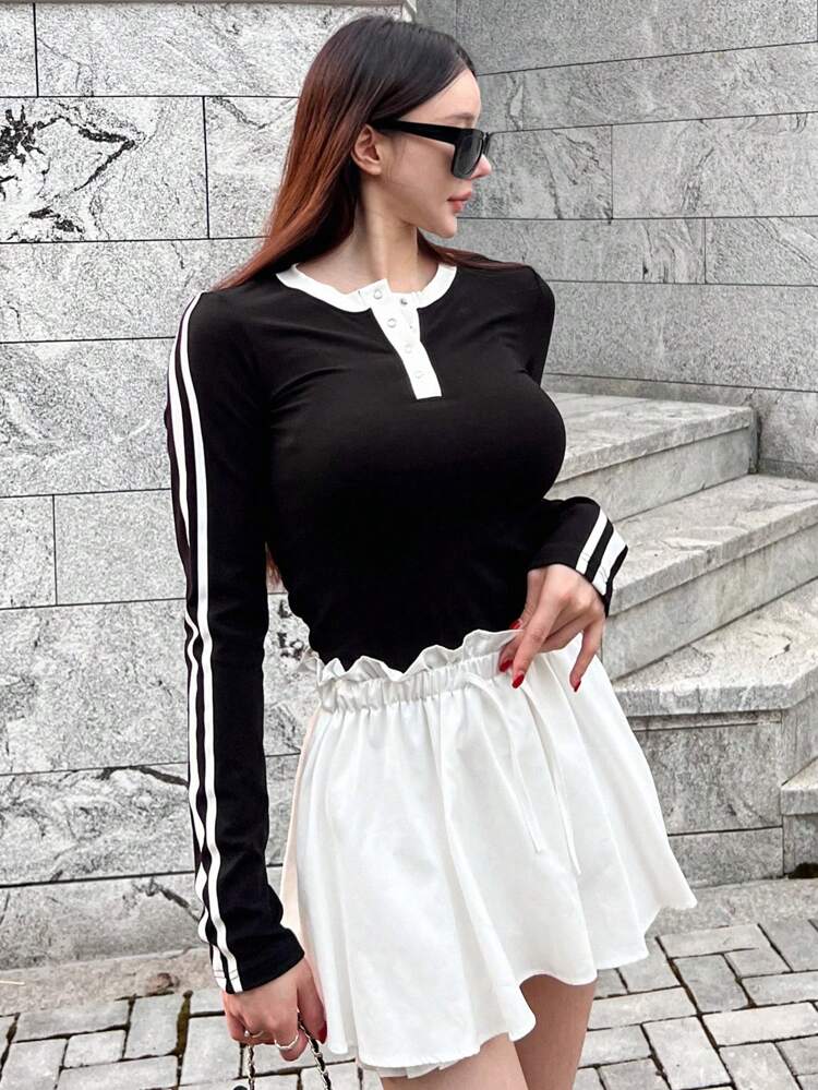 Women Contrast Color Striped Slim Fit Long Sleeve T-Shirt