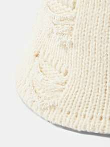 SHEIN BAE 1 件女士可爱、基本款、街头风格破洞针织帽，适合休闲穿着 - 米色 - 查看 6