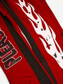 Manfinity EMRG 男士秋季休闲运动字母印花拼色抽绳腰阔腿运动裤 - 紅色 - 查看 4