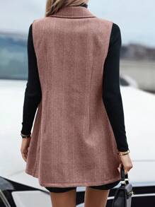 SHEIN Clasi 无领单排扣无袖简约休闲上衣 - 紅色 - 查看 2