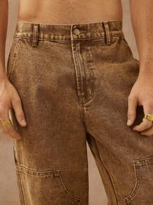 Manfinity VCAY Men Premium Cotton Denim Straight Leg Utility Jeans - Brown - View 5