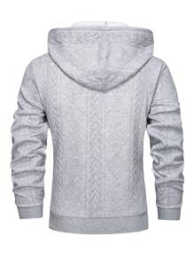 Manfinity Homme Men's Solid Color Front Zipper Long Sleeve Drawstring Hoodie, Casual Daily Wear - Light Grey - View 2