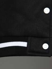 SHEIN Bộ 2 món/Bộ quần áo thể thao dài tay cổ bẻ rộng rãi phong cách Varsity cho bé trai, thiết kế khối màu đen và trắng, bo chun ở cổ tay và cạp quần tạo sự thoải mái - màu đen - Xem 5