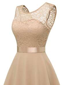 SHEIN Clasi Vestido de encaje champán sin mangas de verano para mujer