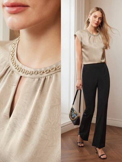 MOTF PREMIUM 水钻链条细节锁眼领蝙蝠袖衬衫