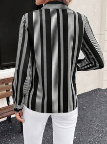 SHEIN Clasi 女士时尚百搭衬衫领前纽扣荷叶边袖口长袖白色衬衫，秋冬 - 彩色 - 查看 4