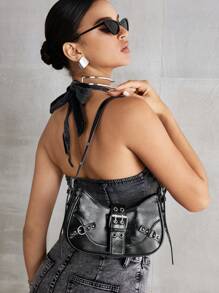 1 Piece Shoulder Bag With Adjustable Shoulder Strap In Punk Style Decorated With Rivets, Y2K Style, For Teenagers - màu đen - Xem 6