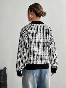 Flirla Cárdigan ancho informal de una hilera con manga larga a cuadros, otoño/invierno para mujer