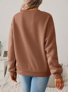 SHEIN LUNE Áo len chui đầu mùa đông dày tay dài họa tiết bí ngô báo Halloween thường ngày cho nữ - Lạc đà - Xem 2