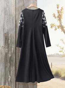 EMERY ROSE 长款秋季连衣裙 黑色长袖连衣裙 优雅女士连衣裙 办公室连衣裙 秋季服装 女士 女式中长连衣裙 - 黑與白 - 查看 2