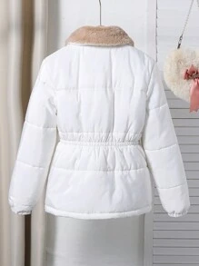 Teen Girls Padding Coat With Fur Collar, Elegant And Commuter Style - Beige - View 2