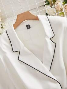 Mulvari Chaqueta de blazer casual de talla grande con cuello vuelto, bloques de color y bolsillos para el otoño