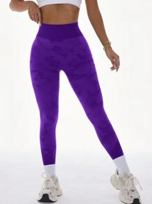 SHEIN Sports Contrast Color High Waist Seamless Sports Leggings