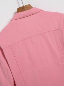 Manfinity Homme Áo khoác denim giản dị dáng rộng một hàng khuy cho nam, mùa thu - Hồng - Xem 7