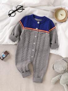 Baby Boys Fashionable Contrast Color Knitted Romper - Multicolor - View 1