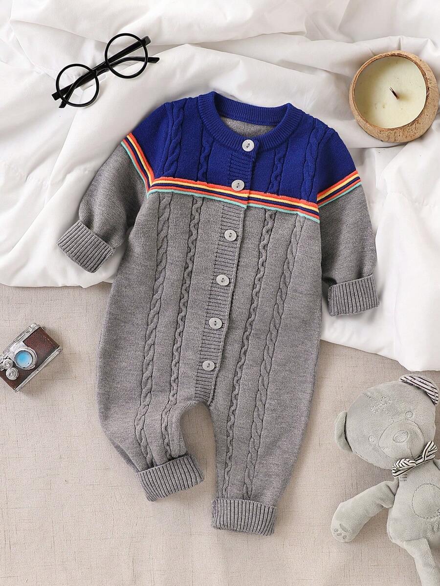 Baby Boys Fashionable Contrast Color Knitted Romper - Multicolor - View 1